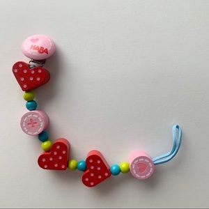 Haba Wood Heart Bead Pacifier Clip